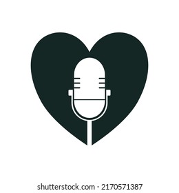 Microphone on heart vector illustrator logo white background