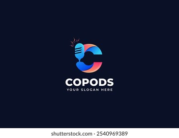 Microphone on Letter C Logo Vector Inspiration. Initial Letter C with Podcast Mic Icon Symbol Logo Design. Media and Broadcasting Symbol for Audio Business Identity. Alphabet Vector Logo Illustration