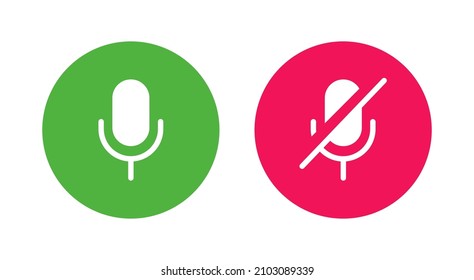 Microphone on off icon interface flat color style. Vector 10 eps