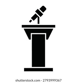 A microphone on a podium for public speaking events and conferences, symbolizing communication and presentation