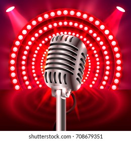 The microphone on the red cinema scene. Vector illustration