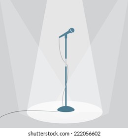 The microphone on the stage under the spotlights. EPS10 vector illustration.