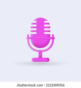 Microphone on stand 3d icon. Professional equipment for audio broadcasts and interviews. Tool karaoke and music recording studio. Modern instrumentation for presentations. Realistic isolated vector