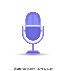 Mikrofon auf 3D-Symbol am Stand. Professionelle Ausrüstung für Audio-Übertragungen und Interviews. Tool Karaoke und Musik-Aufnahmestudio. Moderne Instrumentierung für Präsentationen. Realistisch isolierter Vektorgrafik
