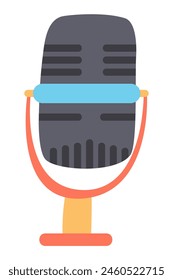 Microphone on stand in flat design. Professional sound recording equipment. Vector illustration isolated.