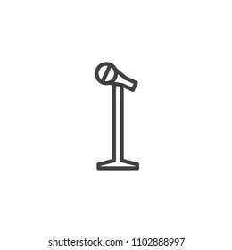 Microphone on stand outline icon. linear style sign for mobile concept and web design. Mic simple line vector icon. Symbol, logo illustration. Pixel perfect vector graphics