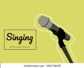 Microphone on stand with text on yellow background. vector illustration for music 