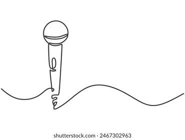 Microphone in one continuous single line art drawing style isolated on white background.