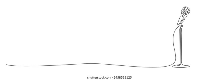 Microphone One line drawing isolated on white background