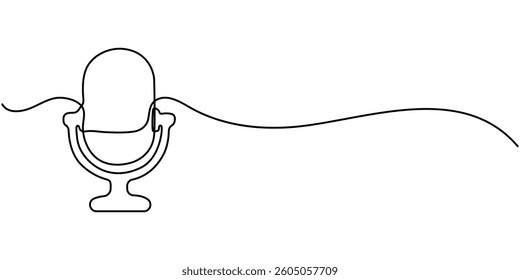  Microphone one line. Included icon. Microphone icon continuous line drawing. Black microphone one line drawing. Voice recorder on. Sound microphone.