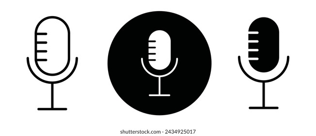 Microphone outline icon collection or set. Microphone Thin vector line art