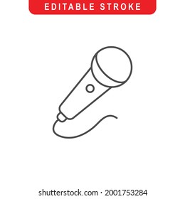Microphone Outline Icon. Microphone Line Art Logo. Vector Illustration. Isolated on White Background. Editable Stroke