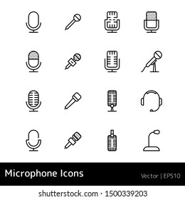 vector conjunto de iconos de contorno de micrófono. Signo de micrófono. Icono de micrófono de karaoke. Signo de micrófono de difusión