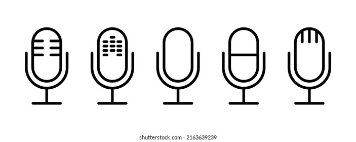 Microphone outline icon set. Voice, podcast and recording icon. Black music symbol for web design and mobile app. Vector illustration.