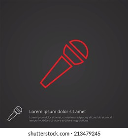 microphone outline thin symbol, red on dark background, logo editable, creative template 