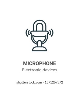 Microphone outline vector icon. Thin line black microphone icon, flat vector simple element illustration from editable electronic devices concept isolated on white background