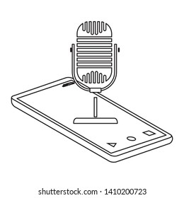 microphone over a cellphone icon cartoon black and white vector illustration graphic design