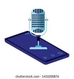 microphone over a cellphone icon cartoon vector illustration graphic design