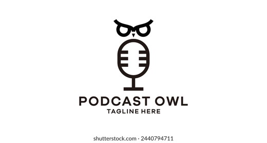 microphone and owl logo design, podcast logo design, creative logo design, template, symbol, icon, idea.