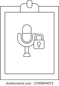 Um microfone e um cadeado dentro de um quadro da área de transferência são representados