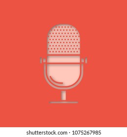 Microphone paper cut out icon. Radio broadcasting. Vector silhouette isolated illustration