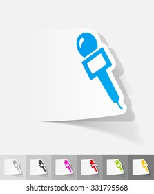 microphone paper sticker with shadow. Vector illustration