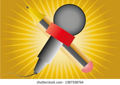Microphone and pencil for press freedom.