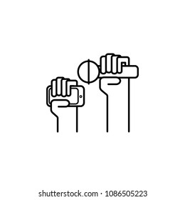 microphone and phone in hands icon. Element of media and news for mobile concept and web apps. Detailed microphone and phone in hands icon can be used for web and mobile on white background