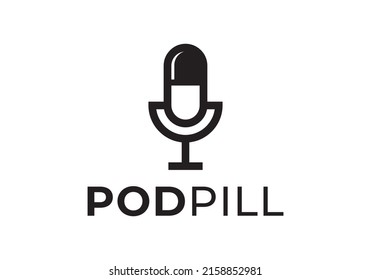 gráfico de iconos de diseño del logotipo del micrófono y la píldora