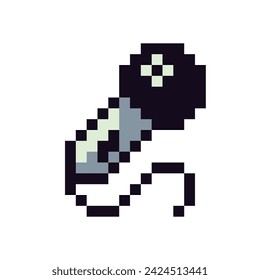 Microphone pixel art style. Icon for web and mobile devices. Game assets.  8-bit. Isolated vector illustration.