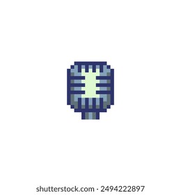 Microphone pixel art style. Icon for web and mobile devices. Game assets.  8-bit. Isolated vector illustration.