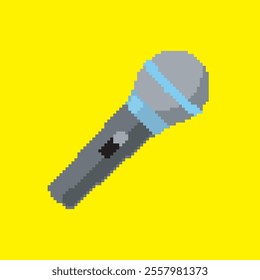 microphone pixel art, vector illustration on isolated background.