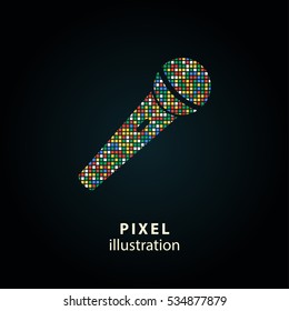 Microphone - pixel icon. Vector Illustration. Design logo element. Isolated on black background. It is easy to change to any color.