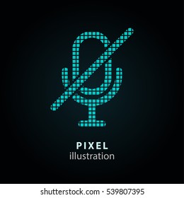 Microphone - pixel icon. Vector Illustration. Design logo element. Isolated on black background. It is easy to change to any color.