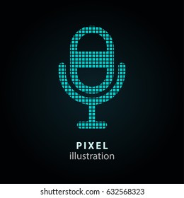 Microphone - pixel icon. Vector Illustration. Design logo element. Isolated on black background. It is easy to change to any color.