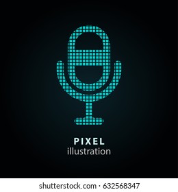 Microphone - pixel icon. Vector Illustration. Design logo element. Isolated on black background. It is easy to change to any color.