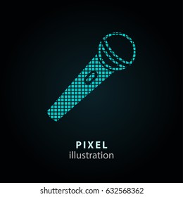 Microphone - pixel icon. Vector Illustration. Design logo element. Isolated on black background. It is easy to change to any color.