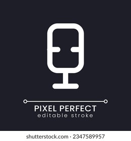 Mikrofon Pixel perfekt weiß lineares i Icon für dunkles Thema. Tonaufnahme. Mobile App. Piktogramm der Vektorlinie. Identifiziertes Benutzeroberflächen-Symbol für den Nachtmodus. Bearbeitbarer Strich. Poppins Schriftart verwendet