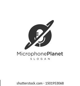 Microphone planet logo design concept. voice design vector