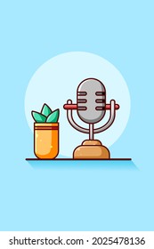 Microphone with plants icon cartoon illustration