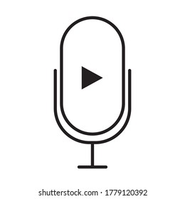 micrófono con icono de flecha de reproducción sobre fondo blanco, estilo de línea, ilustración vectorial