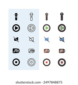 microphone, play button, mute, rec button, music folder, Audio, Music and Sound Icon Set