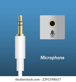 Microphone plug for connection sound equipment. illustration. Isolated on Blue background. Eps10 vector.