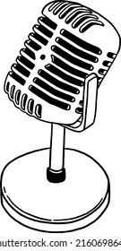 Microphone podcast Audio equipment Retro Hand drawn Line art Illustration