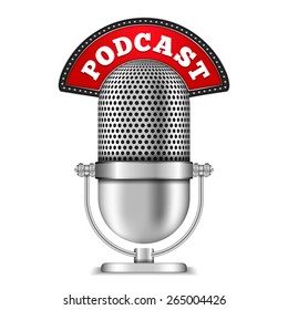 Microphone With Podcast Banner, Vector Eps10 Illustration