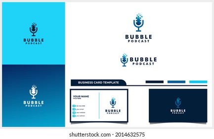 microphone podcast with bubble logo design concept and business card template