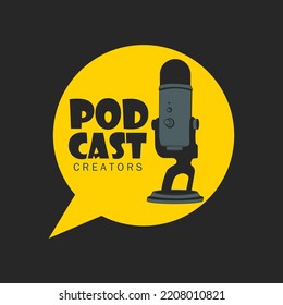 microphone podcast creators logo vector illustration design. Black background