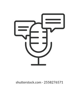 Microphone Podcast Discussion, icon in line design. Podcast, discussion, audio recording, broadcasting, on white background vector. Microphone Podcast Discussion editable stroke icon