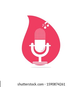 microphone Podcast drop shape concept logo design. Studio table microphone with broadcast icon design.	
