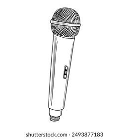Micrófono para podcast, Ilustración vectorial dibujada a mano, estilo gráfico